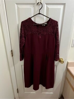cleo Burgundy Lace Yoke Fit-and-Flare Midi Dress